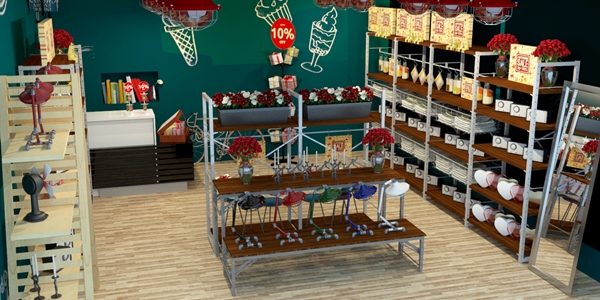 3D-Table and Shelves in retailer store